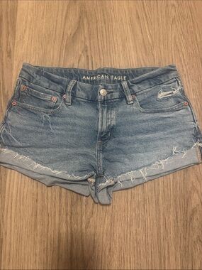 American Eagle Outfitters Blue Distressed Denim Jean Shorts